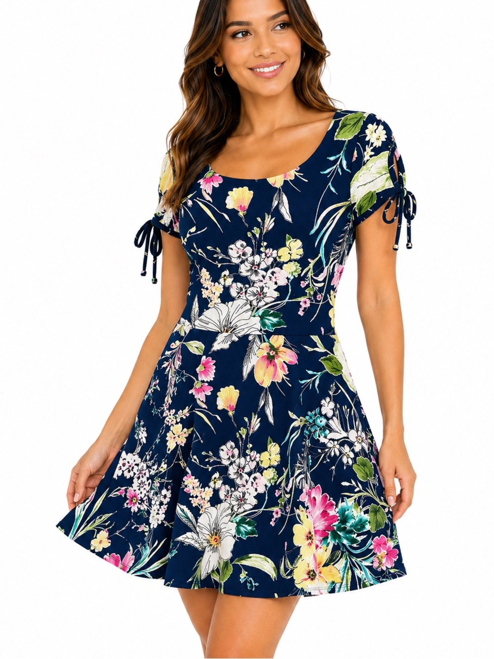 B. Darlin Floral Fit & Flare Dress Navy Floral Tie Sleeve Skater Size 11/12